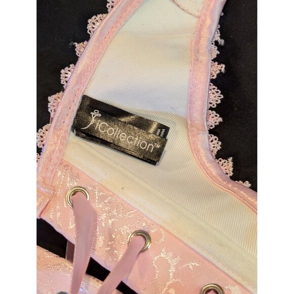 iCollection Pink Jacquard Corset Bustier with Boning Lace Up Back Size 40 - Picture 6 of 11